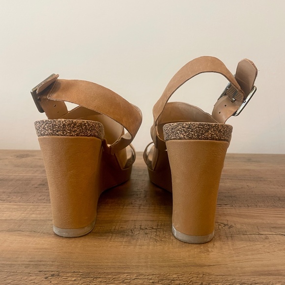 Franco Sarto Wedge Sandals, Size 7, Taupe, leather (Suede), VGUC, 3 1/2" heel - Picture 5 of 10